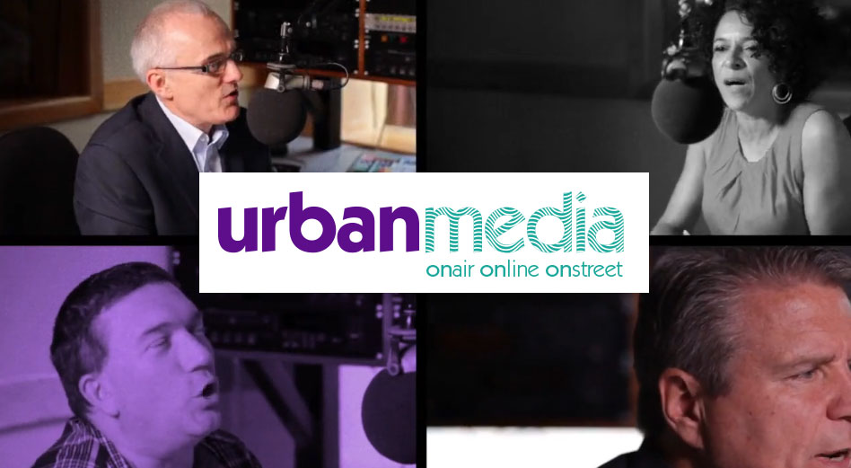 Urban Media Logo with 4 DJs in the background